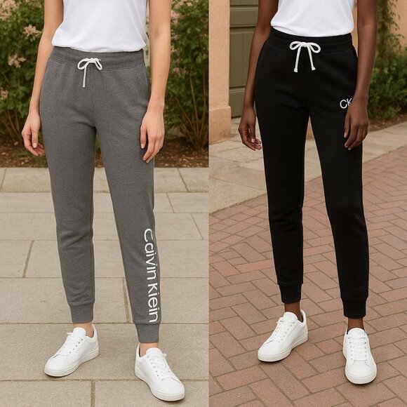 Calvin Klein Sm Women 2 Pack Pants French Terry Iconic CK Logo Jogger Sweatpants - Picture 1 of 7